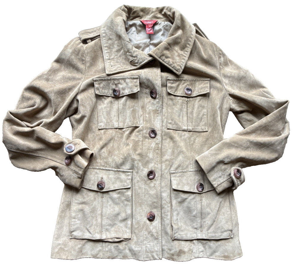 Sundance Catalog Suede Leather Safari Jacket Tan Med Utility Field Coat Vintage